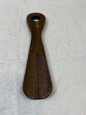 VTG Handcrafted Wooden Shoe Horn Smooth Walnut Finish Hanging Hole 8" W. Germany